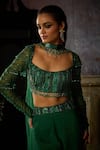 Buy_DiyaRajvvir_Green Tulle Embroidered Bead Scoop Waist Sharara Set _Online_at_Aza_Fashions