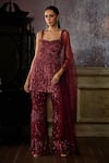 Buy_DiyaRajvvir_Maroon Tulle Embroidered Bead Sweetheart Linear Pattern Kurta Sharara Set _at_Aza_Fashions