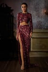 Buy_DiyaRajvvir_Maroon Tulle Embroidered Bead High Trail Skirt With Blouse _at_Aza_Fashions