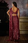 Shop_DiyaRajvvir_Maroon Tulle Embroidered Bead High Slit Pre-draped Skirt Saree With Blouse _at_Aza_Fashions