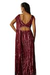 DiyaRajvvir_Maroon Tulle Embroidered Bead High Slit Pre-draped Skirt Saree With Blouse _at_Aza_Fashions