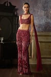 Buy_DiyaRajvvir_Maroon Tulle Embroidered Bead Scoop Sharara Blouse Set _at_Aza_Fashions