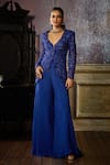 Buy_DiyaRajvvir_Blue Tulle Embroidered Floral V Neck Cutwork Jacket With Sharara _at_Aza_Fashions