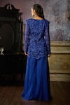 DiyaRajvvir_Blue Tulle Embroidered Floral V Neck Cutwork Jacket With Sharara _Online_at_Aza_Fashions