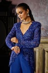 DiyaRajvvir_Blue Tulle Embroidered Floral V Neck Cutwork Jacket With Sharara _at_Aza_Fashions