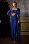 Buy_DiyaRajvvir_Blue Tulle Embroidered Bead Square Solid Pre-draped Skirt Saree With Blouse _at_Aza_Fashions