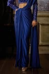 DiyaRajvvir_Blue Tulle Embroidered Bead Square Solid Pre-draped Skirt Saree With Blouse _Online_at_Aza_Fashions