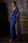 Buy_DiyaRajvvir_Blue Tulle Embroidered Bead Square Solid Pre-draped Skirt Saree With Blouse _Online_at_Aza_Fashions