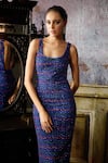 DiyaRajvvir_Blue Tulle Embroidered Bead Round Geometric Sheath Dress _at_Aza_Fashions