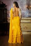 Shop_DiyaRajvvir_Yellow Tulle Embroidered Pearl Ruffle Detailed Pre-draped Saree With Blouse _at_Aza_Fashions