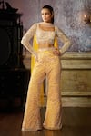 Buy_DiyaRajvvir_Yellow Tulle Embroidered Pearl Square Tassled Detailed Blouse Pant Set _at_Aza_Fashions