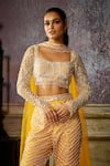 Buy_DiyaRajvvir_Yellow Tulle Embroidered Pearl Square Tassled Detailed Blouse Pant Set _Online_at_Aza_Fashions