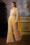 Shop_DiyaRajvvir_Yellow Tulle Embroidered Pearl Square Tassled Detailed Blouse Pant Set _Online_at_Aza_Fashions