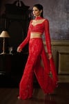 Shop_DiyaRajvvir_Red Tulle Embroidered Pearl Sweetheart Tassel Detailed Blouse Sharara Set _Online_at_Aza_Fashions