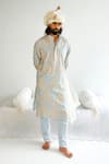 Buy_WABI SABI BY ANSHUM-RITESH_Blue Chanderi Embroidery Aari Floral Damask Kurta With Pyjama _at_Aza_Fashions