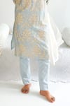 Buy_WABI SABI BY ANSHUM-RITESH_Blue Chanderi Embroidery Aari Floral Damask Kurta With Pyjama 