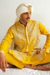 WABI SABI BY ANSHUM-RITESH_Yellow Chanderi Embroidery Dori Paisley Vine Kurta With Pyjama _Online_at_Aza_Fashions