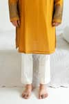 Shop_WABI SABI BY ANSHUM-RITESH_Yellow Chanderi Embroidery Dori Floral Twig Kurta With Pyjama _Online_at_Aza_Fashions