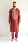 Buy_WABI SABI BY ANSHUM-RITESH_Red Chanderi Embroidery Dori Placement Paisley Kurta With Pyjama _at_Aza_Fashions