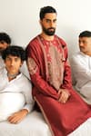 WABI SABI BY ANSHUM-RITESH_Red Chanderi Embroidery Dori Placement Paisley Kurta With Pyjama _Online_at_Aza_Fashions