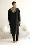 Shop_WABI SABI BY ANSHUM-RITESH_Black Chanderi Embroidery Sequin Bling And Bloom Kurta With Pyjama _at_Aza_Fashions