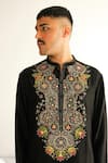 Shop_WABI SABI BY ANSHUM-RITESH_Black Chanderi Embroidery Sequin Bling And Bloom Kurta With Pyjama _Online_at_Aza_Fashions