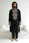 Buy_WABI SABI BY ANSHUM-RITESH_Black Chanderi Embroidery Sequin Dragonfly Kurta With Pyjama _at_Aza_Fashions