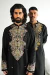 WABI SABI BY ANSHUM-RITESH_Black Chanderi Embroidery Sequin Dragonfly Kurta With Pyjama _Online_at_Aza_Fashions