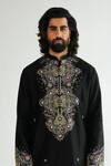 Shop_WABI SABI BY ANSHUM-RITESH_Black Chanderi Embroidery Sequin Dragonfly Kurta With Pyjama _Online_at_Aza_Fashions