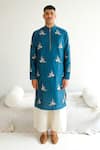 Buy_WABI SABI BY ANSHUM-RITESH_Blue Chanderi Embroidery Sedge Kurta With Pyjama _at_Aza_Fashions