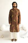 Buy_WABI SABI BY ANSHUM-RITESH_Brown Chanderi Embroidery Tiger Tribe Kurta With Pyjama _at_Aza_Fashions