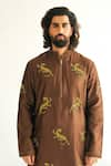 Buy_WABI SABI BY ANSHUM-RITESH_Brown Chanderi Embroidery Tiger Tribe Kurta With Pyjama _Online_at_Aza_Fashions