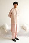 Buy_WABI SABI BY ANSHUM-RITESH_Pink Chanderi Embroidery Resham Reindeer Bundi Kurta Set _at_Aza_Fashions