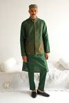 Buy_WABI SABI BY ANSHUM-RITESH_Green Chanderi Embroidery Aari Moresque Bundi Kurta Set _at_Aza_Fashions