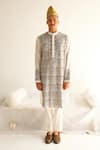 Buy_WABI SABI BY ANSHUM-RITESH_Ivory Chanderi Embroidery Aari Tulip Tapestry Kurta With Pyjama _at_Aza_Fashions