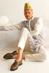 WABI SABI BY ANSHUM-RITESH_Ivory Chanderi Embroidery Aari Tulip Tapestry Kurta With Pyjama _Online_at_Aza_Fashions