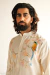 Buy_WABI SABI BY ANSHUM-RITESH_Ivory Chanderi Hand Painted Racoon Trail Kurta With Pyjama _Online_at_Aza_Fashions