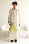 Buy_WABI SABI BY ANSHUM-RITESH_Ivory Chanderi Hand Painted Scenic Nocturnal Kurta With Pyjama _at_Aza_Fashions