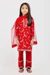 Shop_Mamma Plz_Red Handwoven Chanderi Printed Fauna Birds Kurta Pyjama Set _at_Aza_Fashions