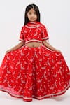 Buy_Mamma Plz_Red Handwoven Chanderi Printed Bird Flying Lehenga Set _at_Aza_Fashions