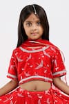 Mamma Plz_Red Handwoven Chanderi Printed Bird Flying Lehenga Set _Online_at_Aza_Fashions