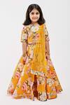 Buy_Mamma Plz_Yellow Handwoven Chanderi Printed Floral Botanic Lehenga Set _at_Aza_Fashions