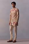 Buy_Kalista_Ivory Achkan Viscose Silk Embroidered Aztec Parv Kurta Set _Online_at_Aza_Fashions