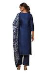 Buy_Gulabik Jaipur_Blue Handloom Chanderi Embellishment Floral Notched Kurta And Pant Set 