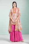 Buy_Debyani + Co_Pink Chanderi Printed Floral Round Kurta Sharara Set _at_Aza_Fashions