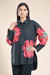 Buy_Rahul Mishra_Black Poplin Embroidered Hibiscus Floral Shirt Collar Pattern _at_Aza_Fashions