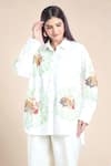 Buy_Rahul Mishra_White Poplin Applique Embroidery Carnation Floral Shirt Collar  _at_Aza_Fashions