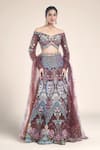 Buy_Aisha Rao_Brown Tulle Applique Trencadis Off Shoulder Embellished Lehenga Set _at_Aza_Fashions