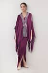 Amit Aggarwal_Purple Embellished Metallic Plunged Cape And Draped Skirt Set _Online