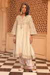 Buy_Sheetal Batra_Ivory Chauga Kurta Silk Chanderi Embroidery Floral Aiman With Salwar _at_Aza_Fashions